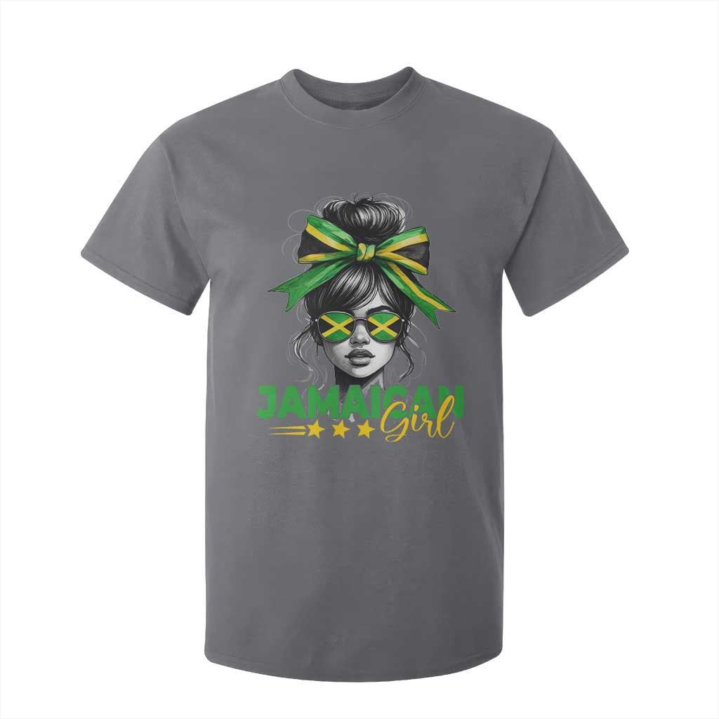 Proud Jamaican Girl T Shirt For Kid Jamaica Messy Bun Retro Vintage Jamaican Flag TS10 Charcoal Print Your Wear