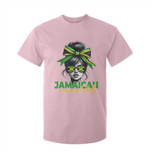 Proud Jamaican Girl T Shirt For Kid Jamaica Messy Bun Retro Vintage Jamaican Flag TS10 Light Pink Print Your Wear