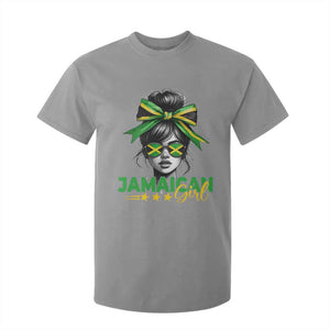 Proud Jamaican Girl T Shirt For Kid Jamaica Messy Bun Retro Vintage Jamaican Flag TS10 Sport Gray Print Your Wear