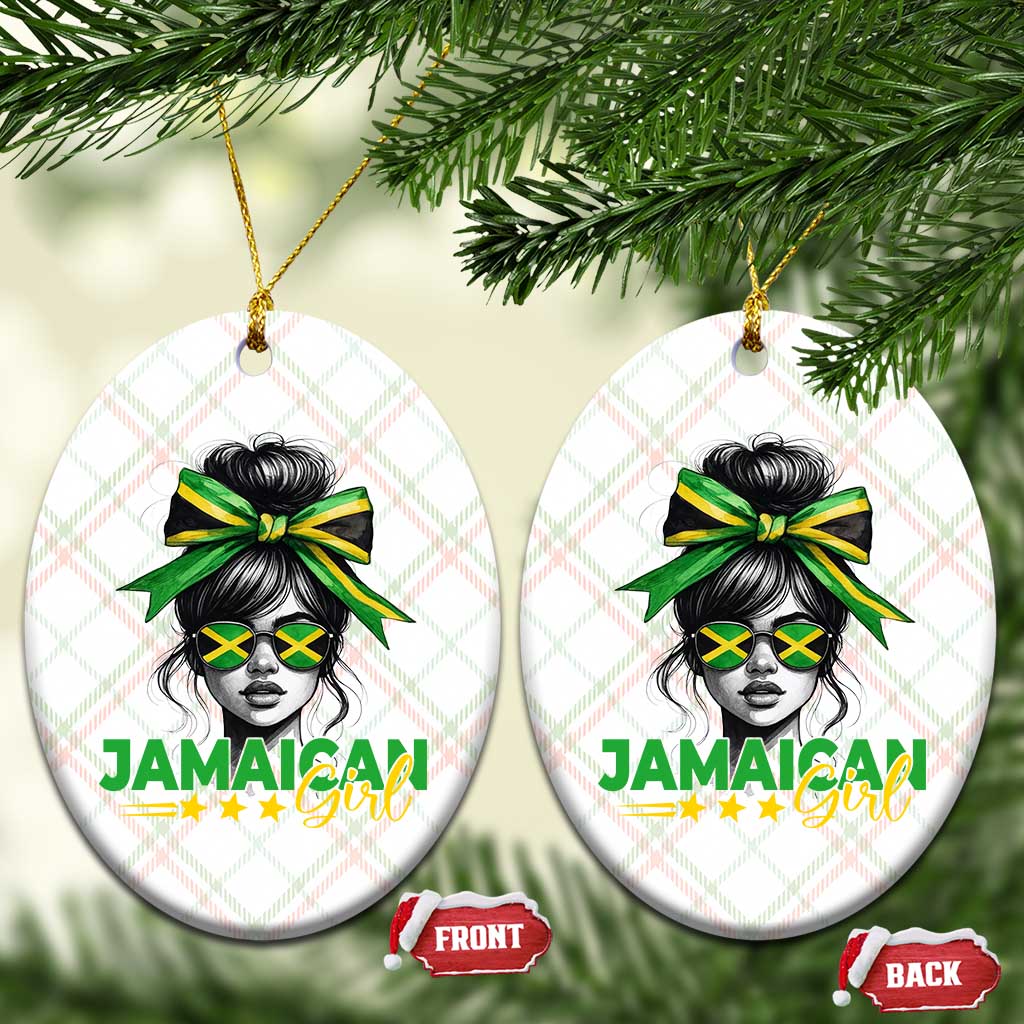 Proud Jamaican Girl Ceramic Ornament Jamaica Messy Bun Retro Vintage Jamaican Flag TS10 Print Your Wear