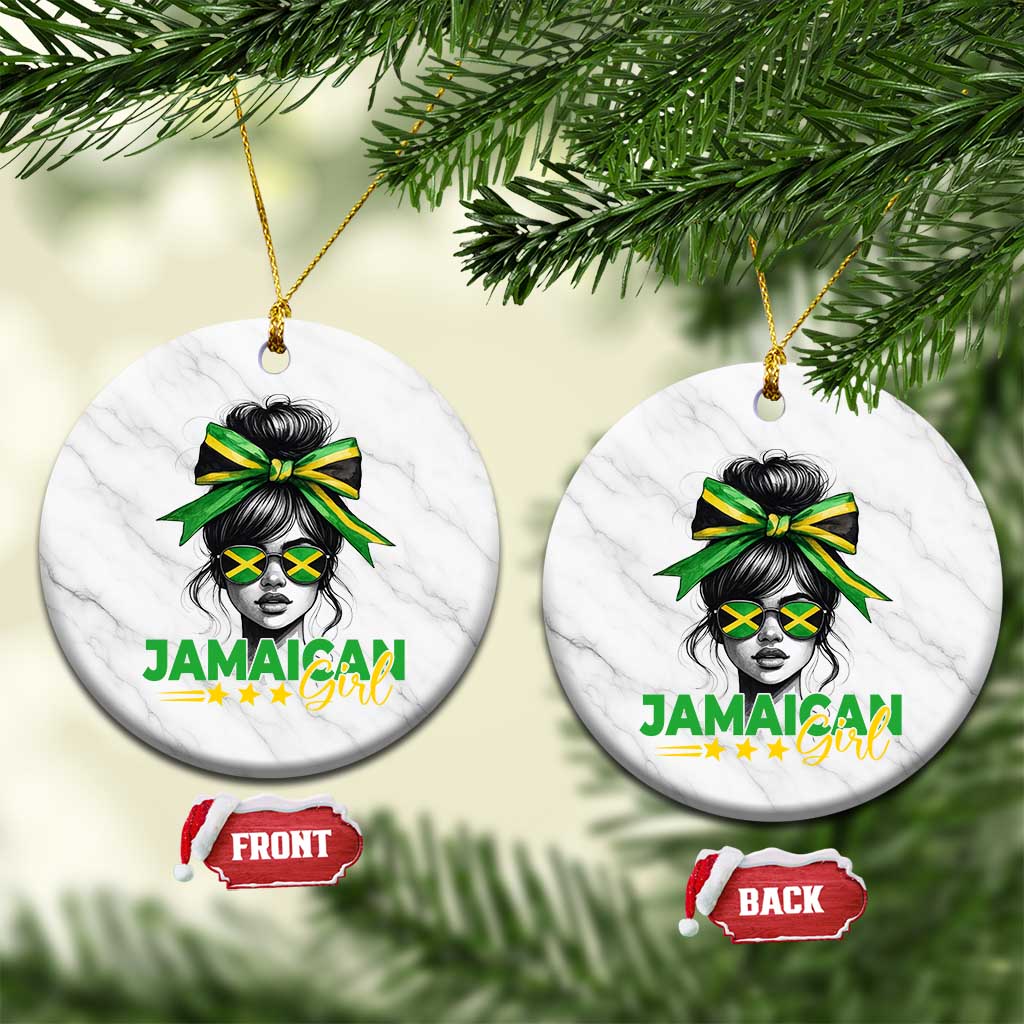 Proud Jamaican Girl Ceramic Ornament Jamaica Messy Bun Retro Vintage Jamaican Flag TS10 1pc White Marble Print Your Wear