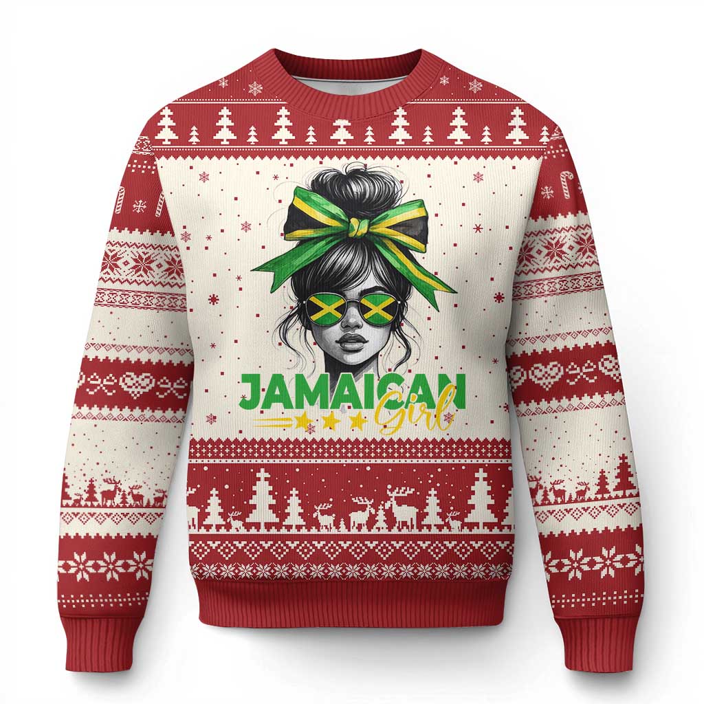 Proud Jamaican Girl Ugly Christmas Sweater Jamaica Messy Bun Retro Vintage Jamaican Flag TS10 Beige Red Print Your Wear