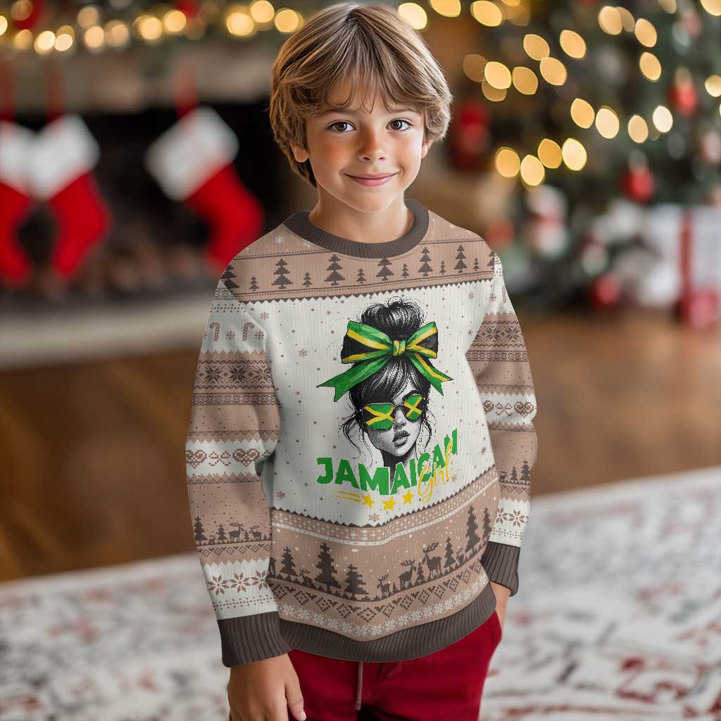 Proud Jamaican Girl Ugly Christmas Sweater Jamaica Messy Bun Retro Vintage Jamaican Flag TS10 Mocha Mousse Print Your Wear