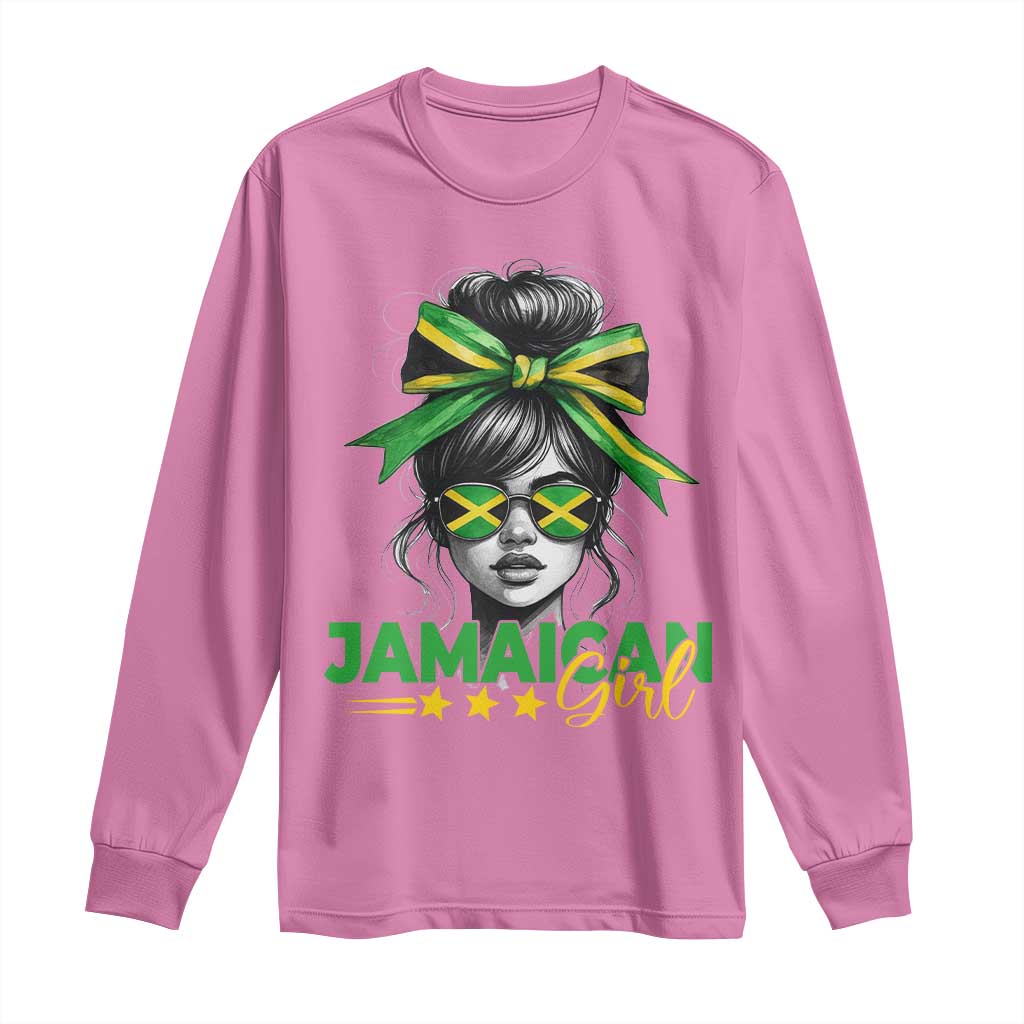 Proud Jamaican Girl Long Sleeve Shirt Jamaica Messy Bun Retro Vintage Jamaican Flag TS10 Azalea Print Your Wear