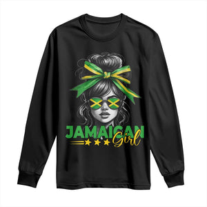 Proud Jamaican Girl Long Sleeve Shirt Jamaica Messy Bun Retro Vintage Jamaican Flag TS10 Black Print Your Wear