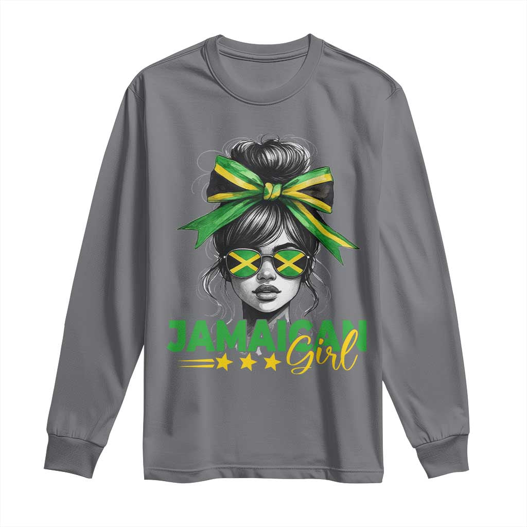 Proud Jamaican Girl Long Sleeve Shirt Jamaica Messy Bun Retro Vintage Jamaican Flag TS10 Charcoal Print Your Wear