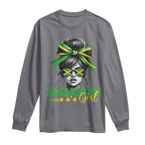 Proud Jamaican Girl Long Sleeve Shirt Jamaica Messy Bun Retro Vintage Jamaican Flag TS10 Charcoal Print Your Wear
