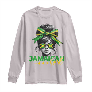Proud Jamaican Girl Long Sleeve Shirt Jamaica Messy Bun Retro Vintage Jamaican Flag TS10 Ice Gray Print Your Wear