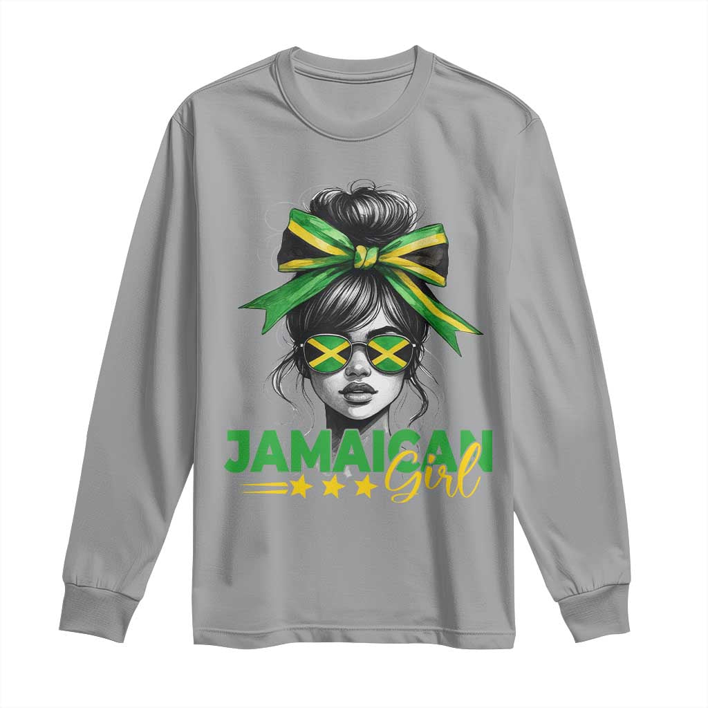 Proud Jamaican Girl Long Sleeve Shirt Jamaica Messy Bun Retro Vintage Jamaican Flag TS10 Sport Gray Print Your Wear