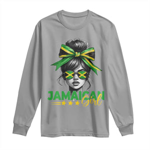 Proud Jamaican Girl Long Sleeve Shirt Jamaica Messy Bun Retro Vintage Jamaican Flag TS10 Sport Gray Print Your Wear