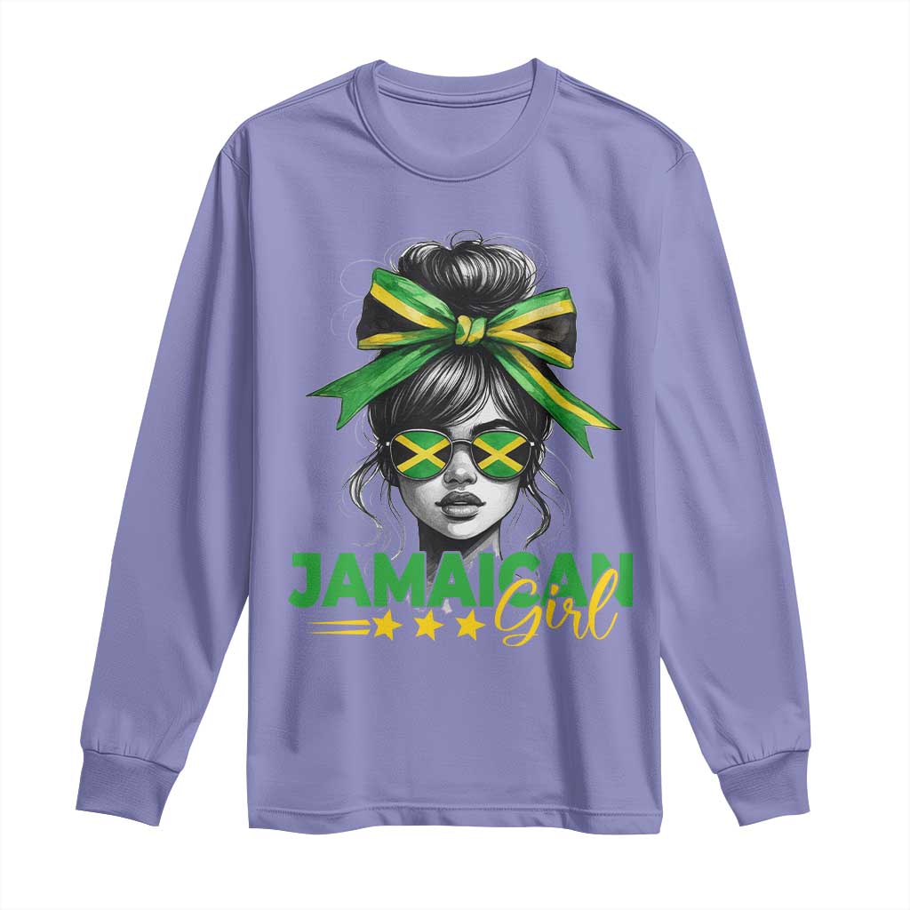Proud Jamaican Girl Long Sleeve Shirt Jamaica Messy Bun Retro Vintage Jamaican Flag TS10 Violet Print Your Wear