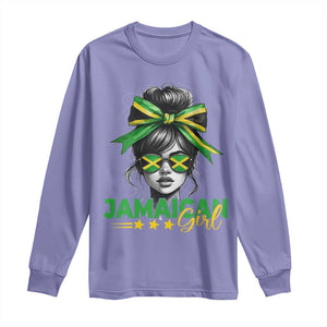 Proud Jamaican Girl Long Sleeve Shirt Jamaica Messy Bun Retro Vintage Jamaican Flag TS10 Violet Print Your Wear