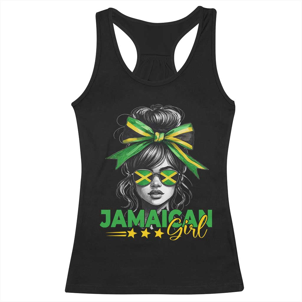 Proud Jamaican Girl Racerback Tank Top Jamaica Messy Bun Retro Vintage Jamaican Flag TS10 Black Print Your Wear
