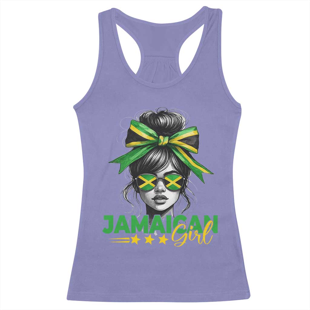 Proud Jamaican Girl Racerback Tank Top Jamaica Messy Bun Retro Vintage Jamaican Flag TS10 Violet Print Your Wear