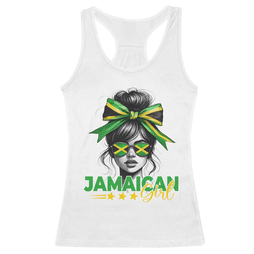 Proud Jamaican Girl Racerback Tank Top Jamaica Messy Bun Retro Vintage Jamaican Flag TS10 White Print Your Wear