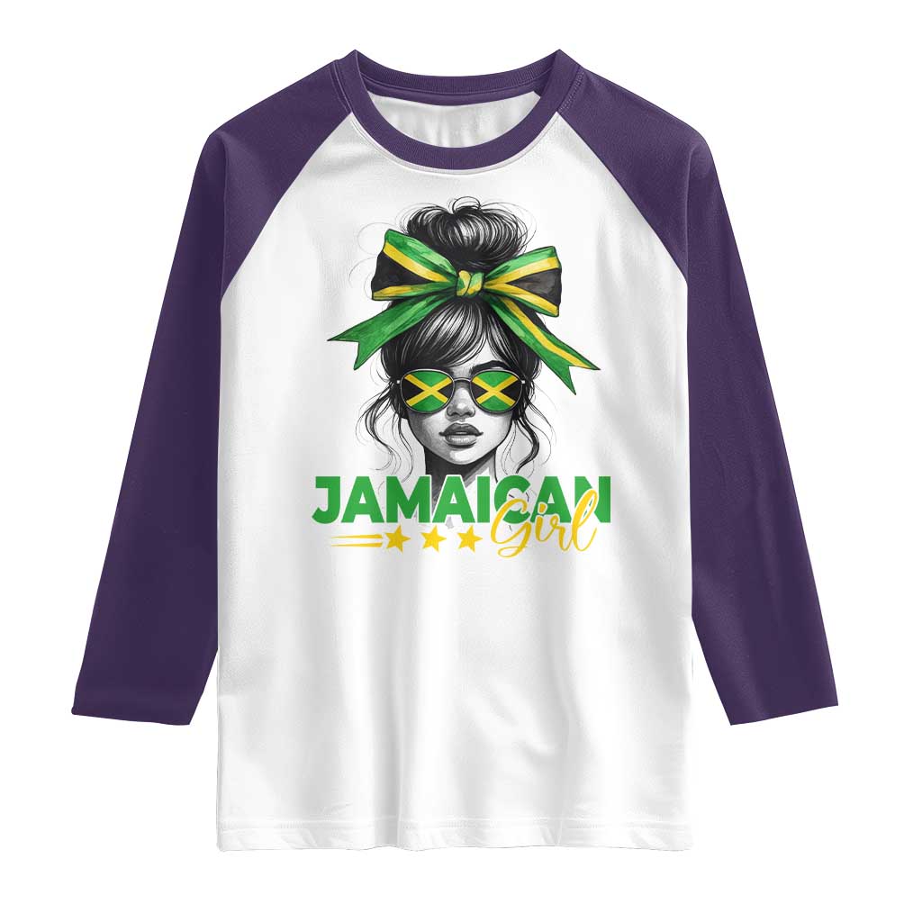 Proud Jamaican Girl Raglan Shirt Jamaica Messy Bun Retro Vintage Jamaican Flag TS10 White Purple Print Your Wear