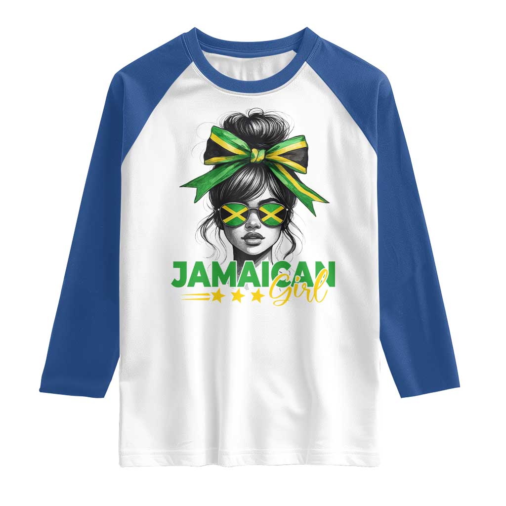 Proud Jamaican Girl Raglan Shirt Jamaica Messy Bun Retro Vintage Jamaican Flag TS10 White Royal Print Your Wear