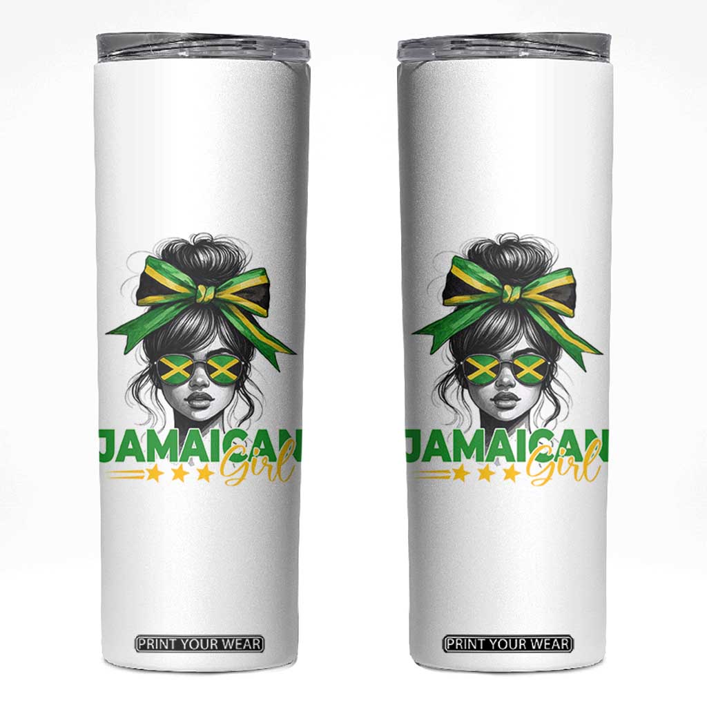 Proud Jamaican Girl Skinny Tumbler Jamaica Messy Bun Retro Vintage Jamaican Flag TS10 White Print Your Wear