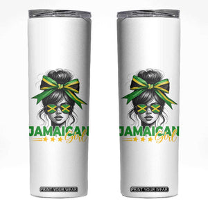 Proud Jamaican Girl Skinny Tumbler Jamaica Messy Bun Retro Vintage Jamaican Flag TS10 White Print Your Wear