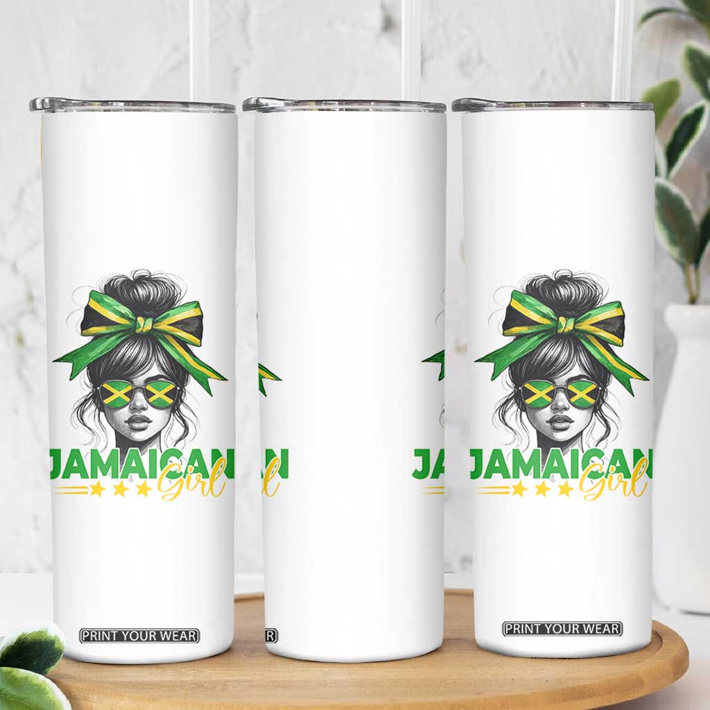 Proud Jamaican Girl Skinny Tumbler Jamaica Messy Bun Retro Vintage Jamaican Flag TS10 Print Your Wear