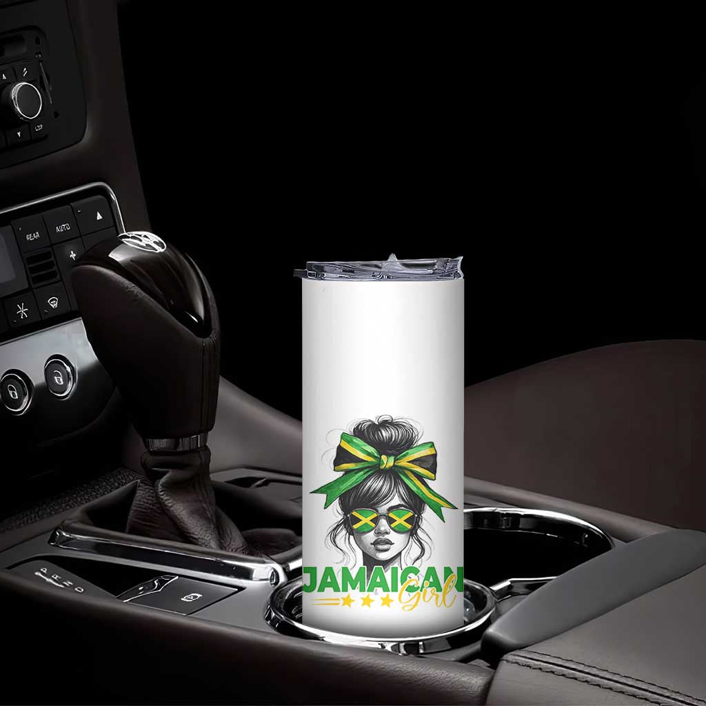 Proud Jamaican Girl Skinny Tumbler Jamaica Messy Bun Retro Vintage Jamaican Flag TS10 Print Your Wear