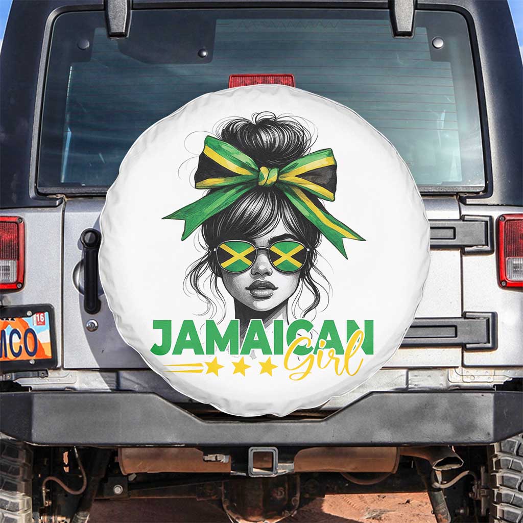 Proud Jamaican Girl Spare Tire Cover Jamaica Messy Bun Retro Vintage Jamaican Flag TS10 No hole White Print Your Wear