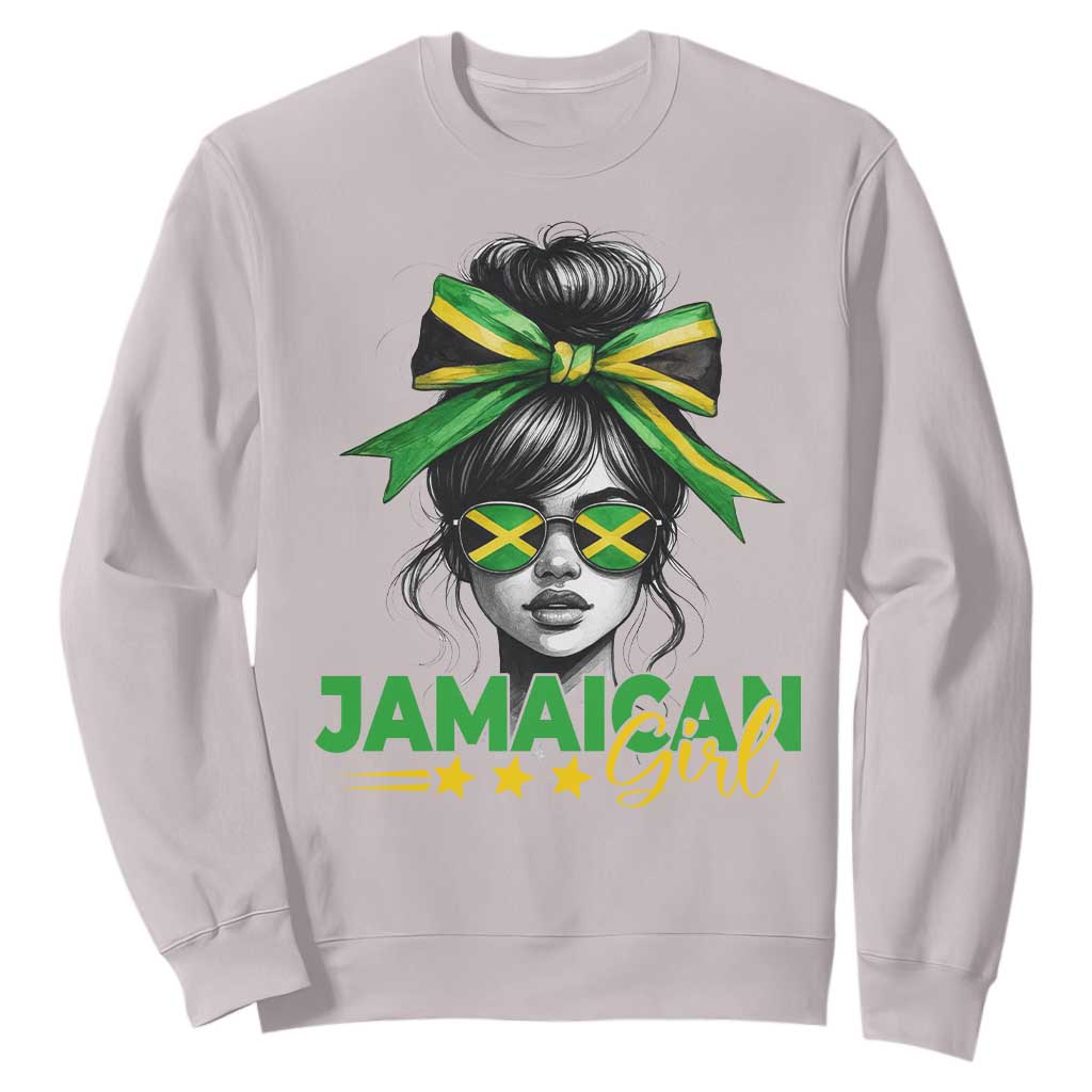 Proud Jamaican Girl Sweatshirt Jamaica Messy Bun Retro Vintage Jamaican Flag TS10 Ice Gray Print Your Wear
