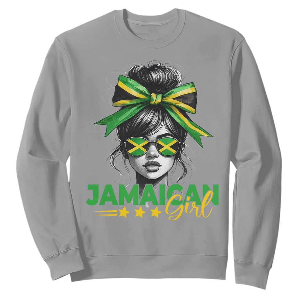 Proud Jamaican Girl Sweatshirt Jamaica Messy Bun Retro Vintage Jamaican Flag TS10 Sport Gray Print Your Wear