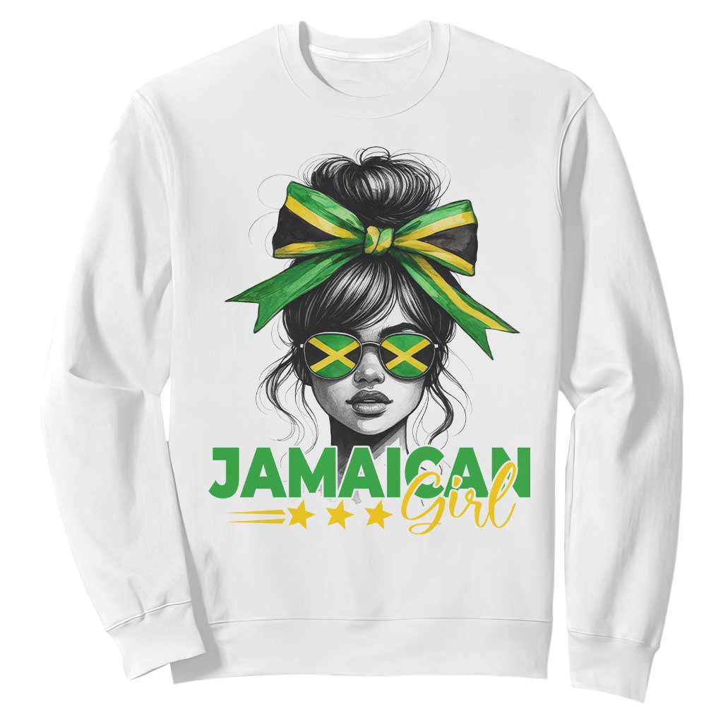 Proud Jamaican Girl Sweatshirt Jamaica Messy Bun Retro Vintage Jamaican Flag TS10 White Print Your Wear