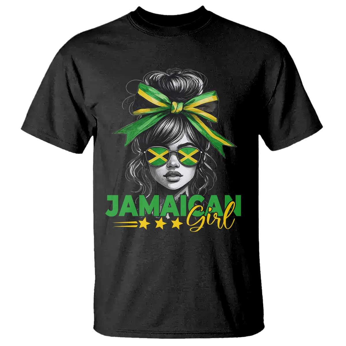 Proud Jamaican Girl T Shirt Jamaica Messy Bun Retro Vintage Jamaican Flag TS10 Black Print Your Wear