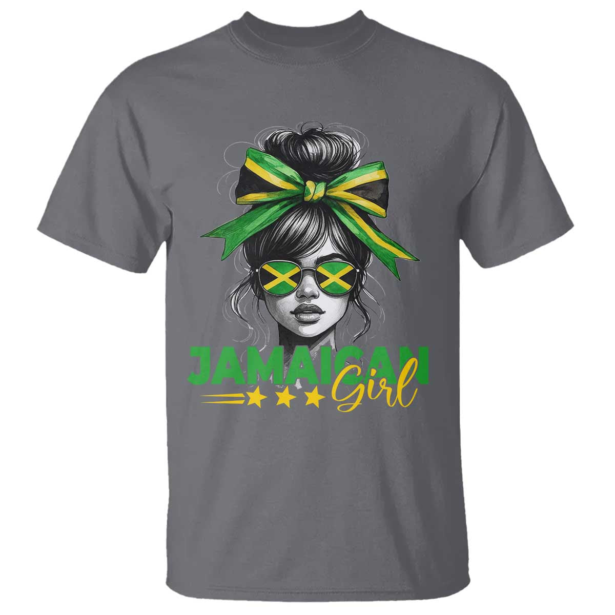 Proud Jamaican Girl T Shirt Jamaica Messy Bun Retro Vintage Jamaican Flag TS10 Charcoal Print Your Wear