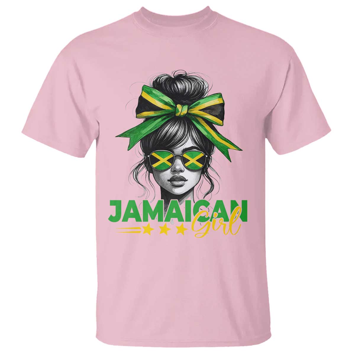 Proud Jamaican Girl T Shirt Jamaica Messy Bun Retro Vintage Jamaican Flag TS10 Light Pink Print Your Wear