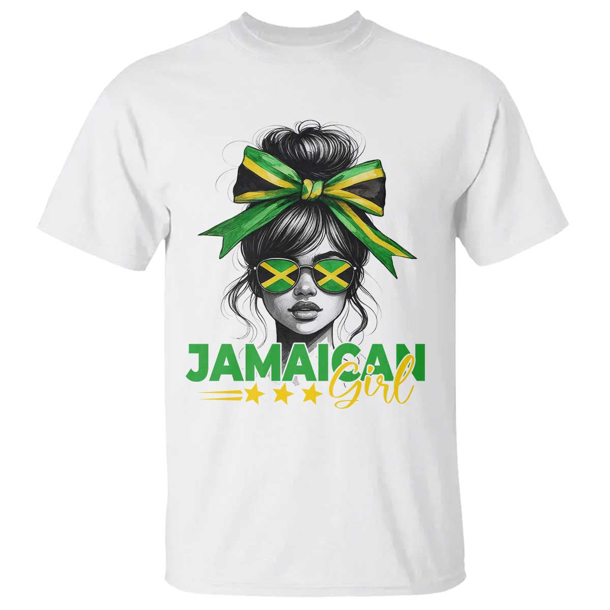 Proud Jamaican Girl T Shirt Jamaica Messy Bun Retro Vintage Jamaican Flag TS10 White Print Your Wear