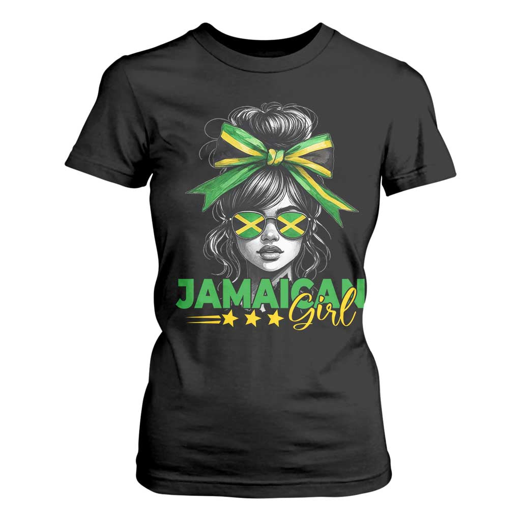 Proud Jamaican Girl T Shirt For Women Jamaica Messy Bun Retro Vintage Jamaican Flag TS10 Black Print Your Wear