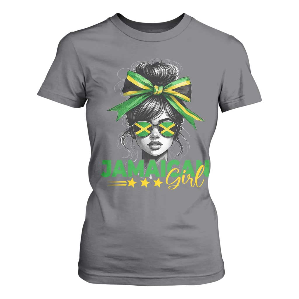 Proud Jamaican Girl T Shirt For Women Jamaica Messy Bun Retro Vintage Jamaican Flag TS10 Charcoal Print Your Wear