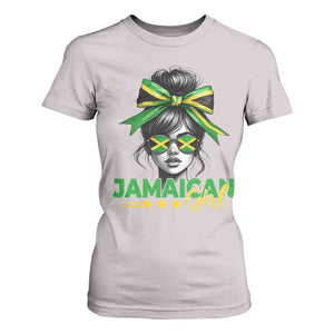 Proud Jamaican Girl T Shirt For Women Jamaica Messy Bun Retro Vintage Jamaican Flag TS10 Ice Gray Print Your Wear