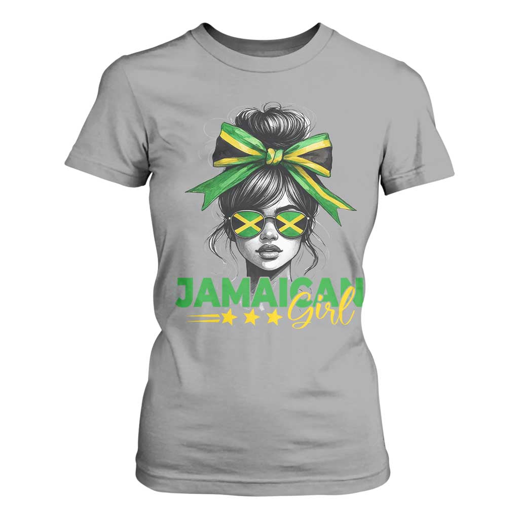 Proud Jamaican Girl T Shirt For Women Jamaica Messy Bun Retro Vintage Jamaican Flag TS10 Sport Gray Print Your Wear