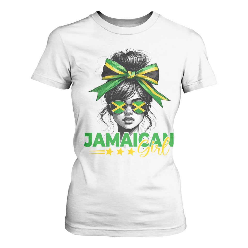 Proud Jamaican Girl T Shirt For Women Jamaica Messy Bun Retro Vintage Jamaican Flag TS10 White Print Your Wear