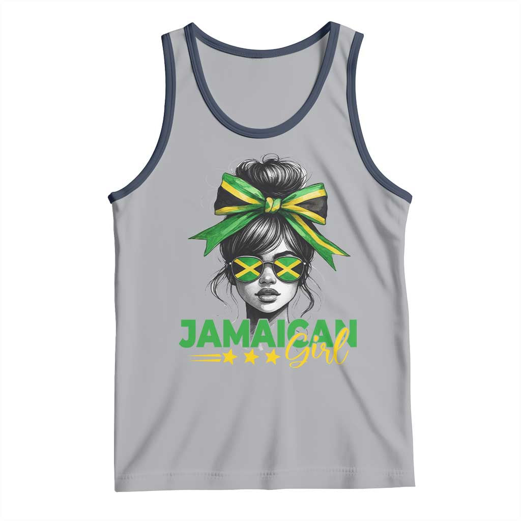 Proud Jamaican Girl Tank Top Jamaica Messy Bun Retro Vintage Jamaican Flag TS10 Athletic Heather Navy Print Your Wear