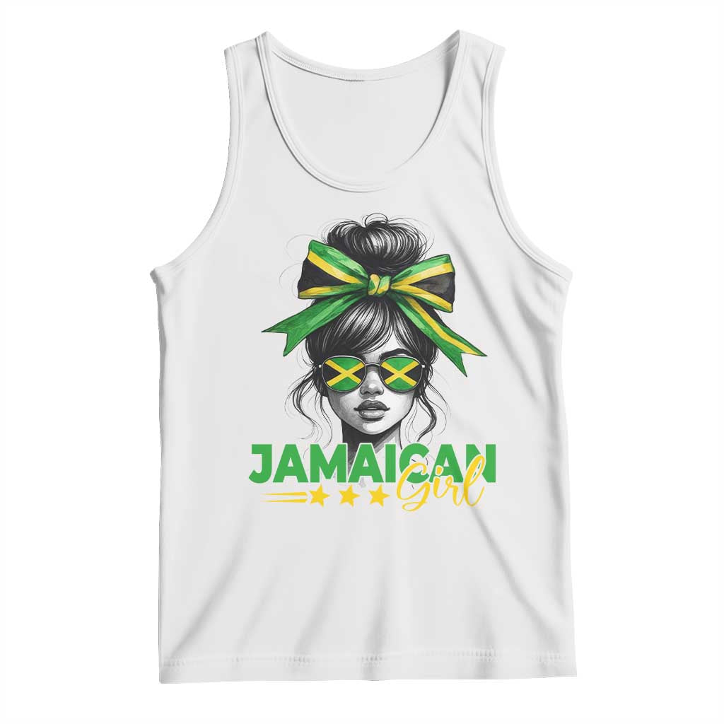 Proud Jamaican Girl Tank Top Jamaica Messy Bun Retro Vintage Jamaican Flag TS10 White Print Your Wear
