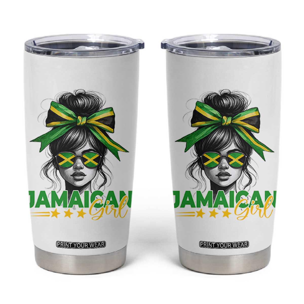Proud Jamaican Girl Tumbler Cup Jamaica Messy Bun Retro Vintage Jamaican Flag TS10 White Print Your Wear