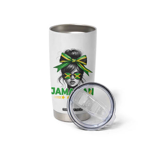 Proud Jamaican Girl Tumbler Cup Jamaica Messy Bun Retro Vintage Jamaican Flag TS10 Print Your Wear