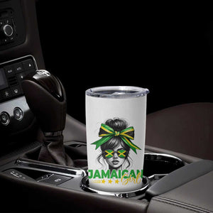 Proud Jamaican Girl Tumbler Cup Jamaica Messy Bun Retro Vintage Jamaican Flag TS10 Print Your Wear