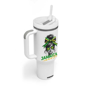 Proud Jamaican Girl Tumbler With Handle Jamaica Messy Bun Retro Vintage Jamaican Flag TS10 Print Your Wear