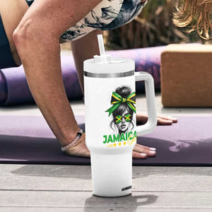 Proud Jamaican Girl Tumbler With Handle Jamaica Messy Bun Retro Vintage Jamaican Flag TS10 Print Your Wear