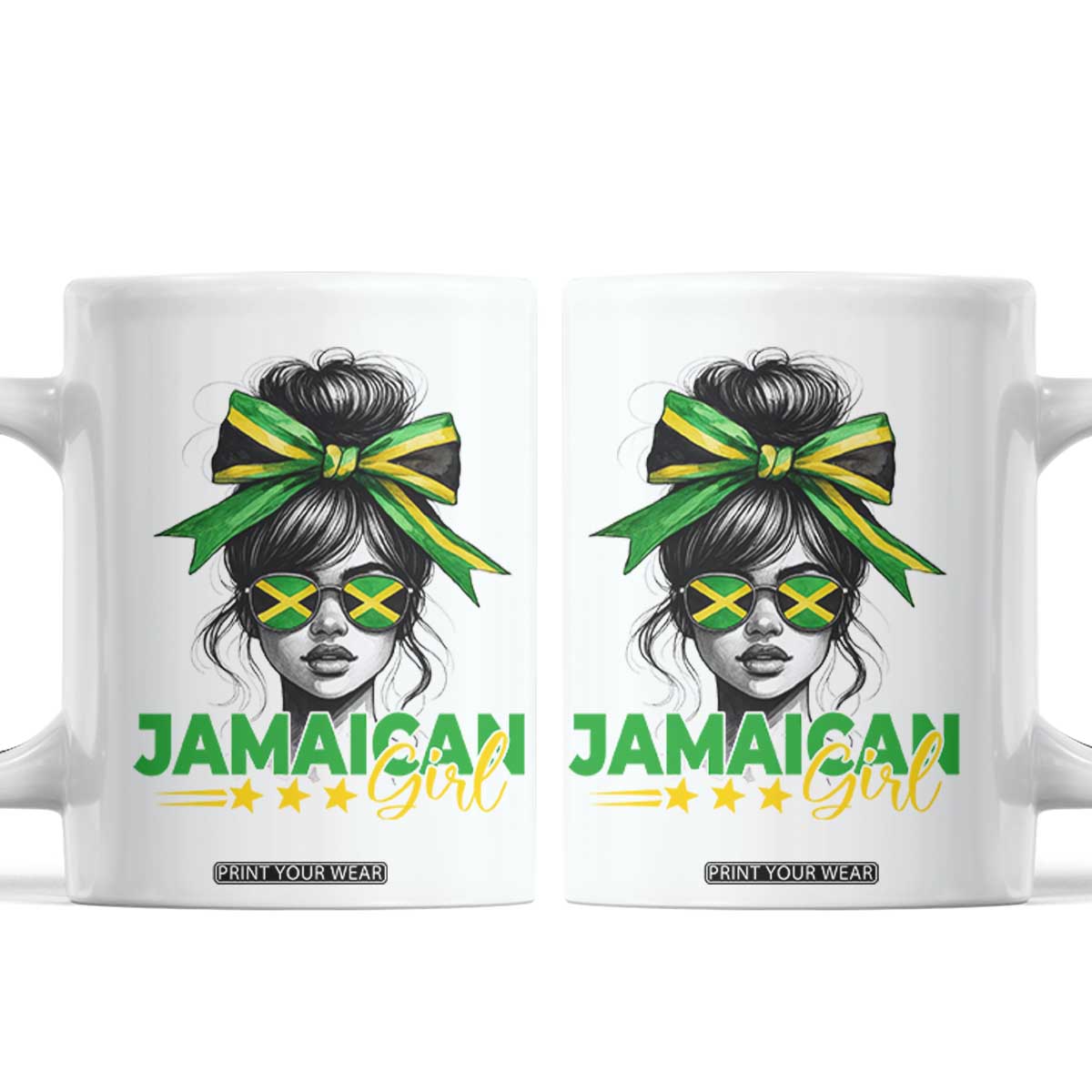 Proud Jamaican Girl Coffee Mug Jamaica Messy Bun Retro Vintage Jamaican Flag TS10 White Print Your Wear