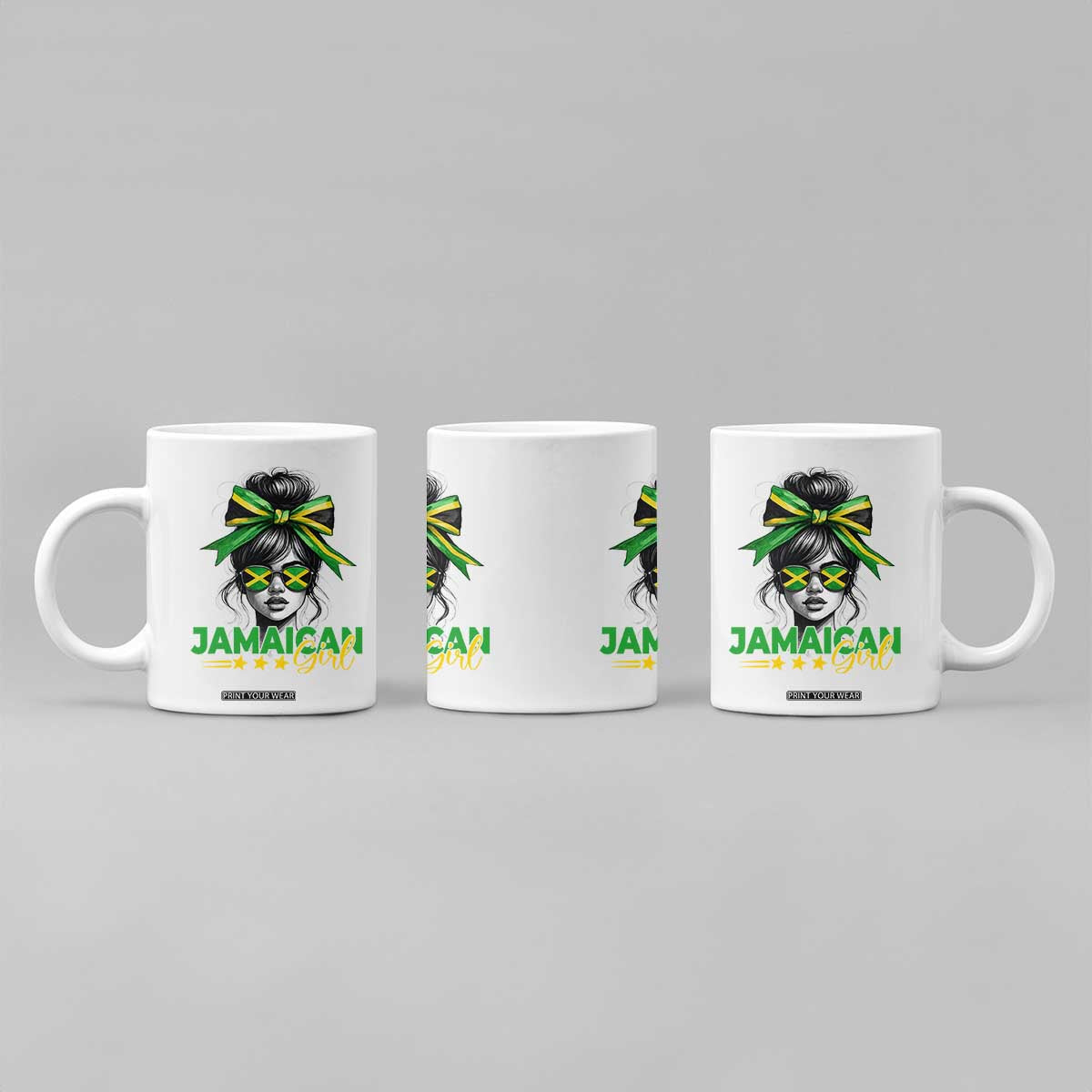 Proud Jamaican Girl Coffee Mug Jamaica Messy Bun Retro Vintage Jamaican Flag TS10 Print Your Wear