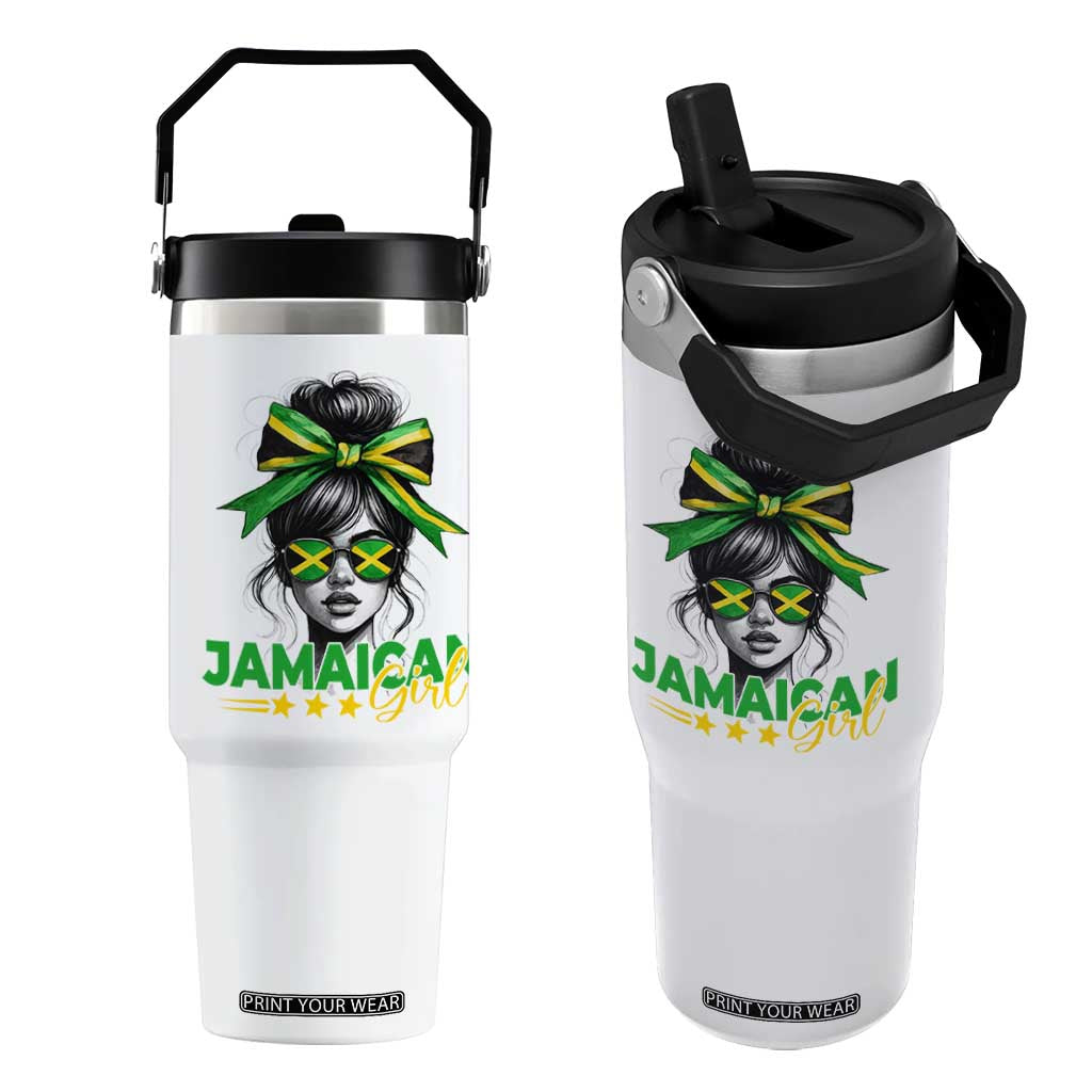 Proud Jamaican Girl Flip Straw Tumbler Jamaica Messy Bun Retro Vintage Jamaican Flag TS10 One Size: 30 oz White Print Your Wear