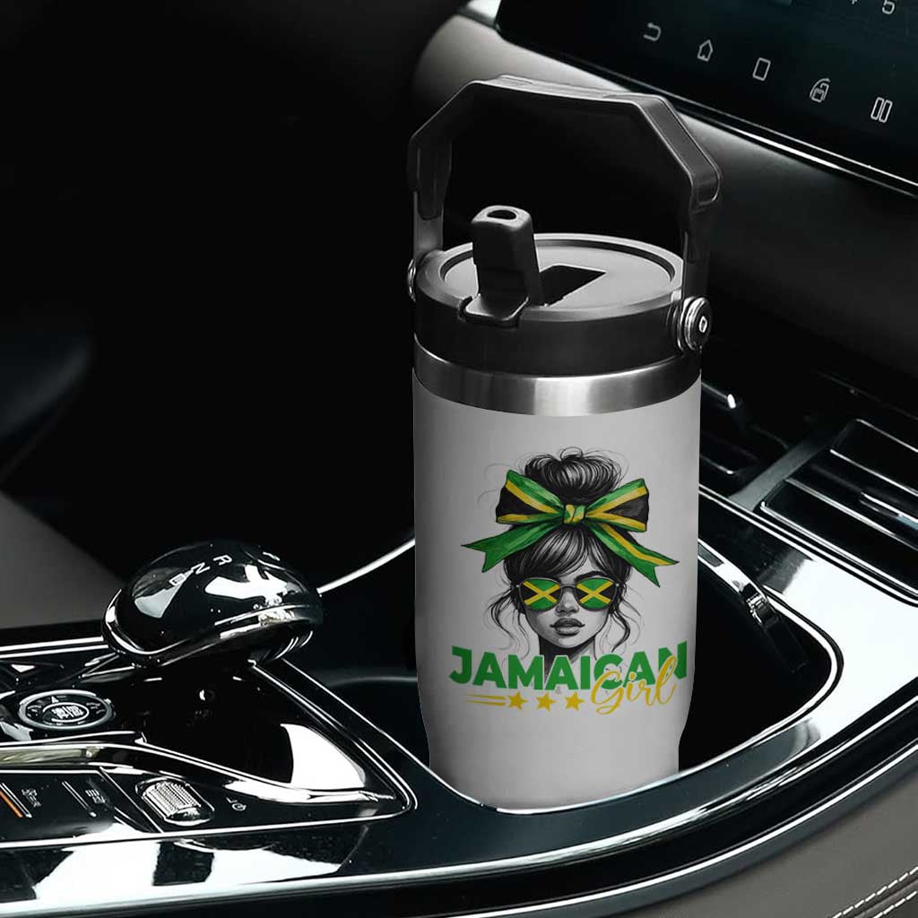 Proud Jamaican Girl Flip Straw Tumbler Jamaica Messy Bun Retro Vintage Jamaican Flag TS10 Print Your Wear