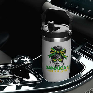 Proud Jamaican Girl Flip Straw Tumbler Jamaica Messy Bun Retro Vintage Jamaican Flag TS10 Print Your Wear